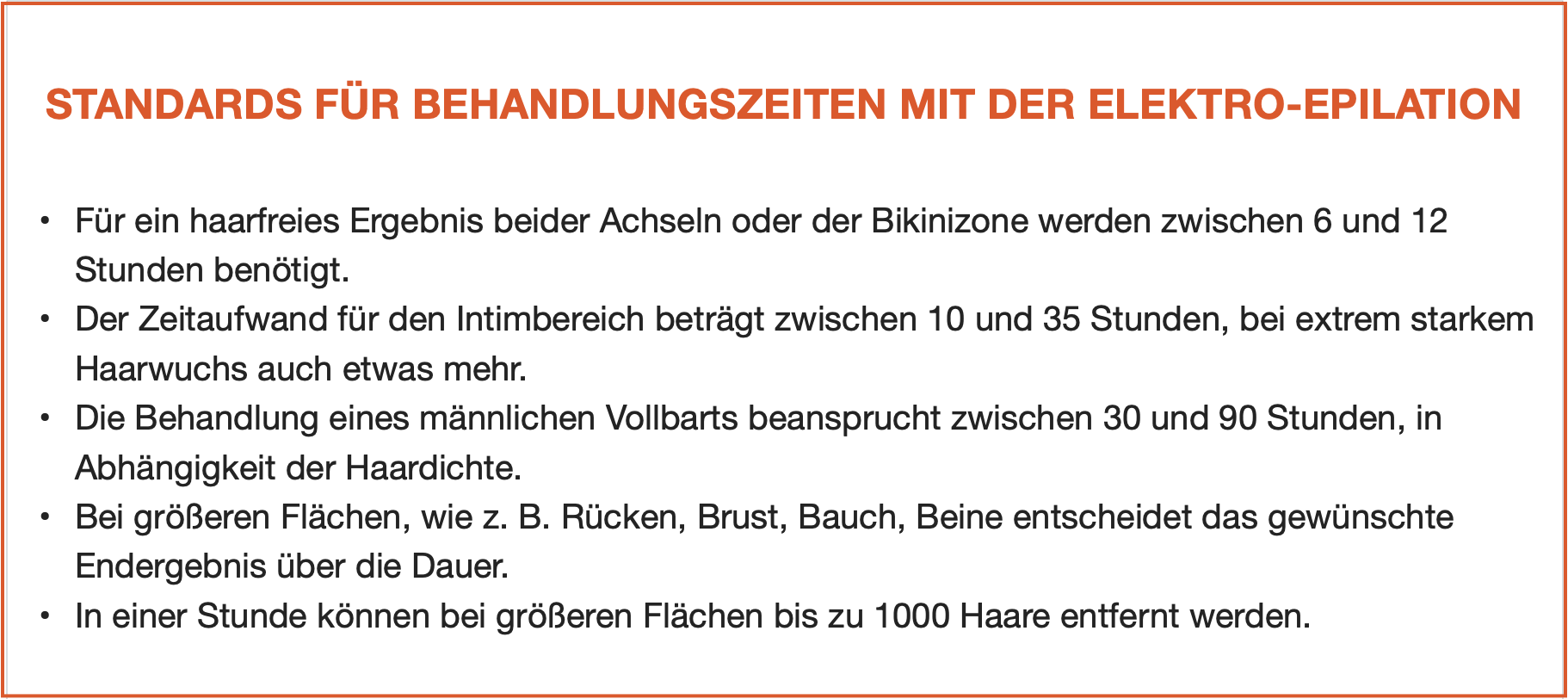 Standards für Behandlungszeiten mit der Elektroepilation